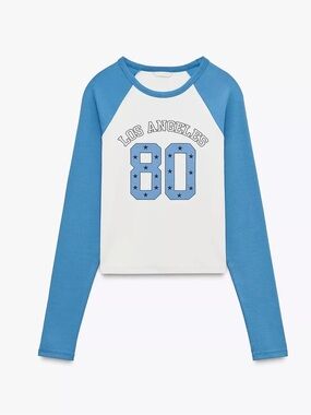 ZARA White & Blue 'Los Angeles 80' Varsity Tee